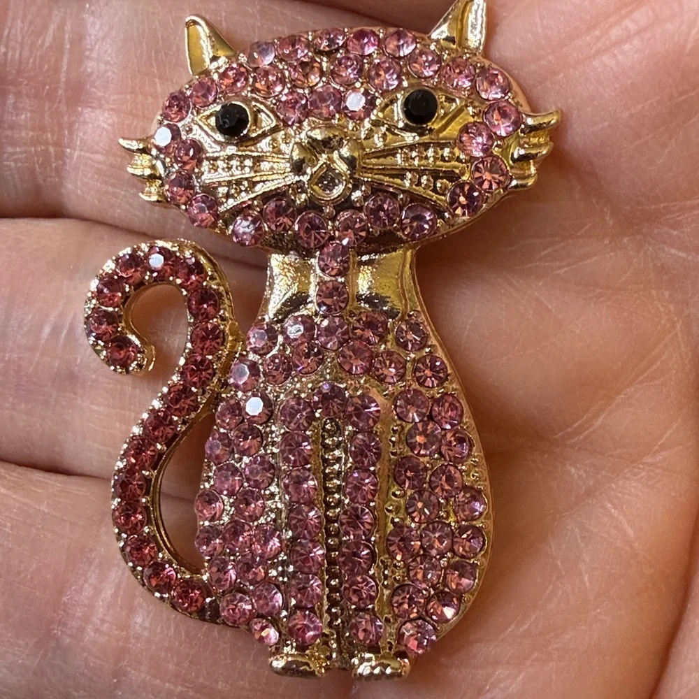 Vintage Rhinestone Cat Brooches. Set of 2